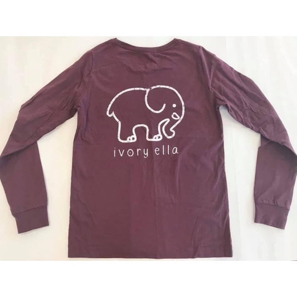 Ivory Ella Girls Small Long Sleeve Graphic T-Shirt Burgundy Elephant Logo